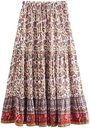 Milumia Women Boho Vintage Floral Print Long Skirt Summer Tiered ...