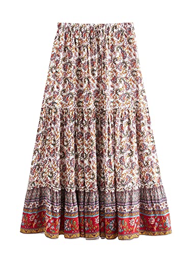 Milumia Women Boho Vintage Floral Print Long Skirt Summer Tiered