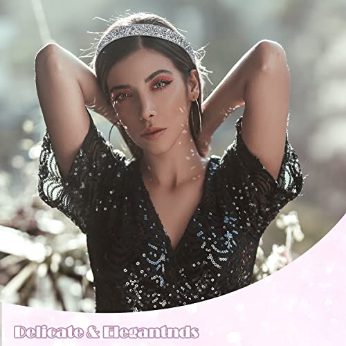 Ondder 4 Pcs Rhinestone Headbands For Women Shiny Crystal Headband Cute Sparkly Fashion Headbands For Women Bridal Headband Thin Womens Headbands Rhinestone Hair Accessories For Women Girls - Silver #TOP4