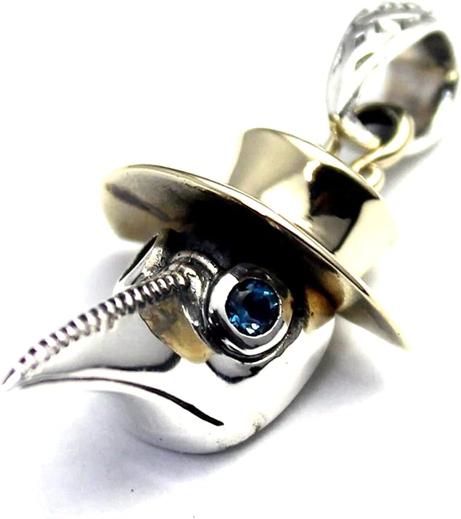 COSUMOSU 925 sterling silver Steampunk Plague Doctor pendant - Bird Beak Mask blue topaz eye