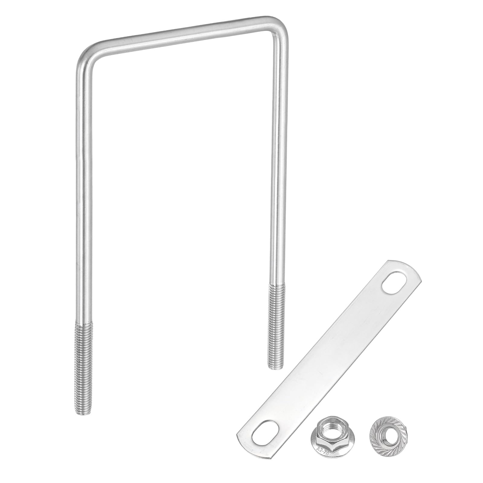 sourcing map M10 4 Inch Inner Wide Square U Bolts, 7-7/8 Inch Length 304 Stainless Steel U-Bolts with Flange Hexagon Nuts, Frame Plates for Trailer, Automotive, (100mm W x 200mm L)