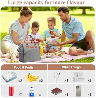 LOKASS Insulated Lunch Bag for Women & Men - Reusable 10 L Lunch Box for Women - Leakproof Tote Cooler Bag for Adults Work, Beach, Travel, Picnic (Grey)
