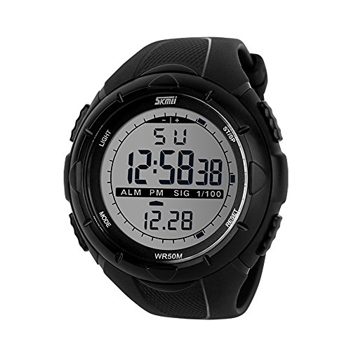 SKMEI Digital Montre de Sport pour Homme, 50 m étanche Militaire extérieur Montres Noir Large Face avec chronographe Alarme résistant aux Chocs LED