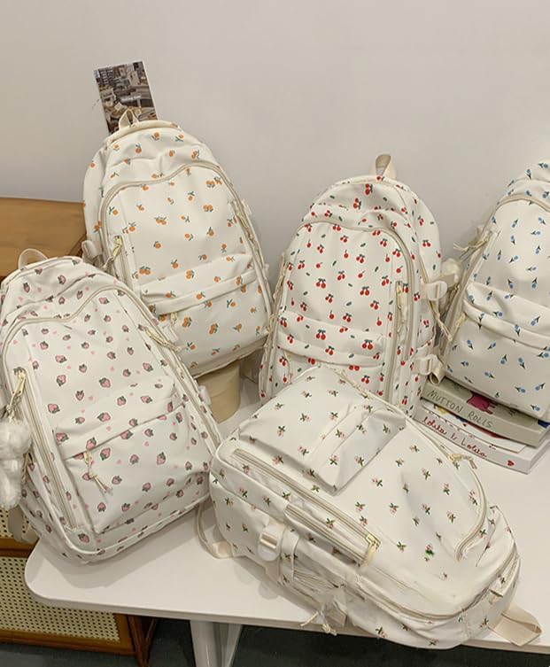 Cute Floral Printed Backpack for Women Preppy Kawaii Aesthetic Laptop Bookbag Coquette Work Travel College Daypack (Rose) - Image 6