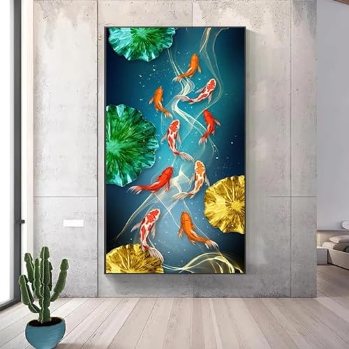 Affiches et impressions photo carpe Lotus étang Koi grand format 80x160 cm cadre intérieur