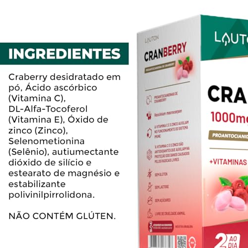 Cranberry 1000mg Lauton + Vit. C/E, Zinco Selênio 60Comp