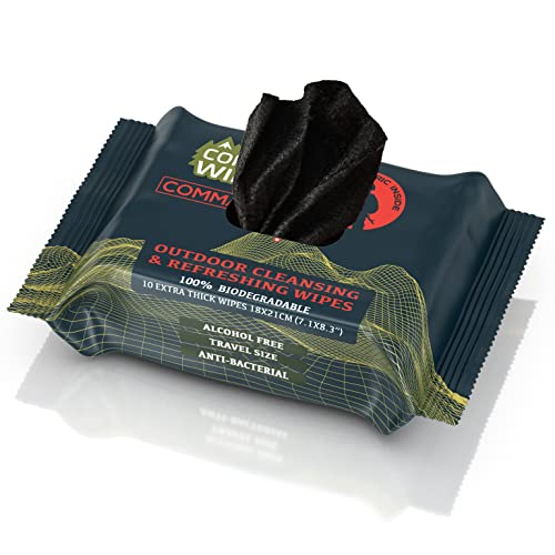 Black Unscented Camouflage Wet Wipes – Combat Wipes COMMANDO – Thick, Biodegradable, Heavy Duty Cleansing Cloths for Camping, Military, Hunting & Backpacking w/Aloe & Vitamin E (1 Pack, 25 wipes).