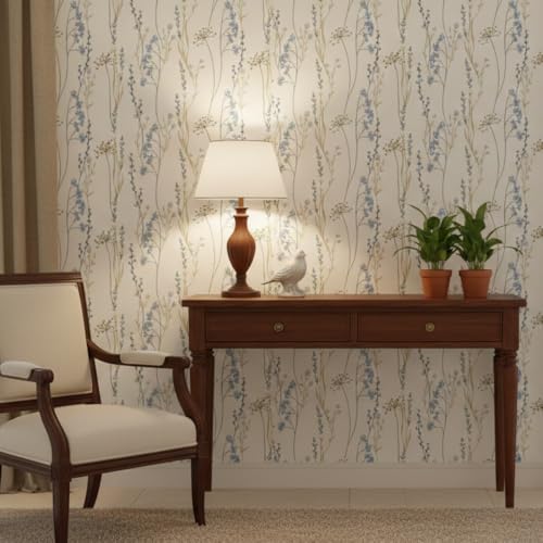 Image of Floral Wallpaper Peel and Stick - Flower Design Self Adhesive Wall Paper for Living Room, Bedroom, Kitchen, Removable Waterproof Wall Decor (MG18, 16X96 Inch)