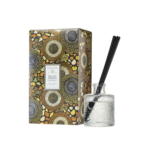 Voluspa Baltic Amber Scented Reed Diffuser, 3.4 oz, Oil Reed Diffusers for Home, Handcrafted in The USA