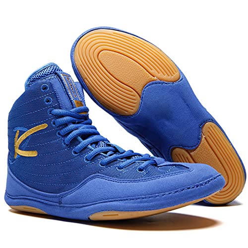 JSNZMTSBD Zapatos de Lucha, Zapatos de Boxeo para Hombres, Zapatos de Entrenamiento Transpirables Antideslizantes de Parte Superior Alta para Entrenamiento de Artes Marciales- Blue|| 44 Yards Cover