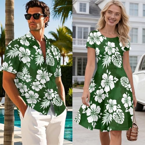 Image of AFPANQZ Couple Matching Outfit Casual Men's Button Down Shirt or Short Sleeve Summer Sundresses Dresses for Women 2026