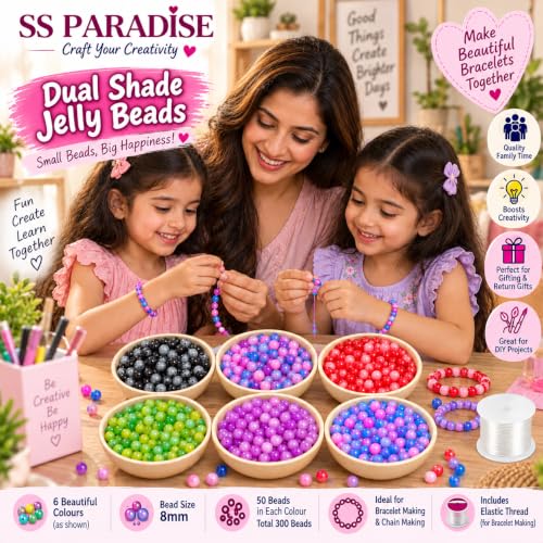 Image of SS Paradise 8mm Glass Jelly Dual Shade Beads (6 Colors 300 Pieces) for Jewellery Making | Round Loose Beads Strands for Necklace, (Set 4) Colour Subject to Availability !