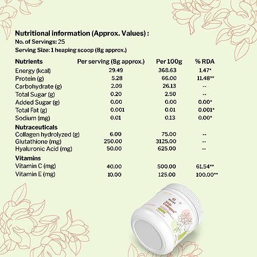 Image of Inaari Japanese Marine Collagen Powder | Type 1 and 3 Supplement | Contains Hyaluronic Acid, Glutathione, Vitamin C & E For Glowing Skin | Green Apple Flavor | 200 g