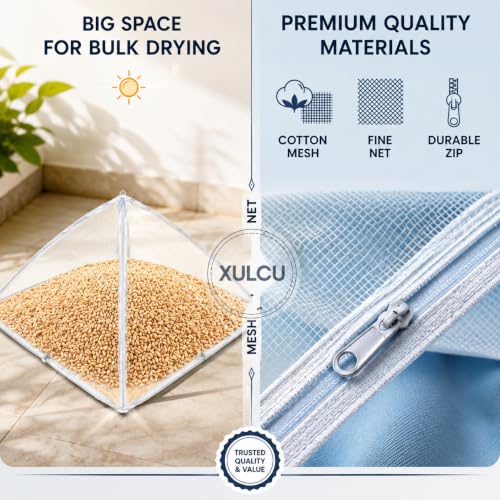 Image of FREE Oil Brush with XULCU 40 x26 cm Large Pure Cotton Papad & Vadagam Drying Cloth, Protective Zipper Net Cover, Reusable Breathable Sun Drying Sheet for Spices, Millets & Grains, Pack of 1 (WHITE)