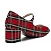 ROSERWISH Women's Round Toe Cute 2 Inch Uniform Strap Low Heel Chunky Ankle Strap Pumps Shoes Red Plaid Size 6 - Zapatos de Tacon para Mujer