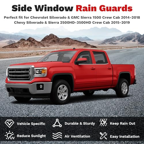 Image of Canvcle Window Visors Rain Guards for 2014-2018 Chevy Chevrolet Silverado /GMC Sierra 1500 Crew Cab /15-19 Silverado /Sierra 2500HD 3500HD Accessories, Side Window Wind Deflectors Vent Visors Rainproof