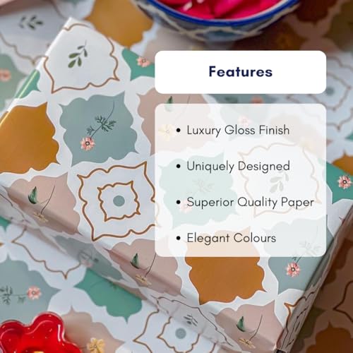 Image of Be Stories The Moroccan Affair Colorful Design Wrapping /Laminated Art Paper Sheet 100 Gsm For Gift Packing For All Occasions Like Birthday, Diwali, Chirtsmas, 28 Inches X 20 Inches Of 10-Sheets,Multi