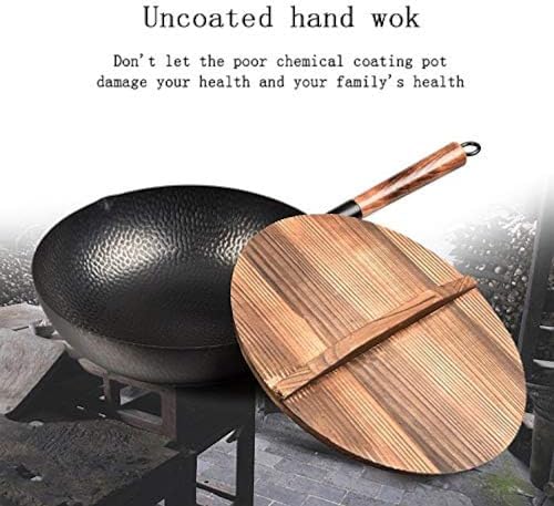 Wok tradicional chino de hierro 32 cm con tapa de madera miniatura 5