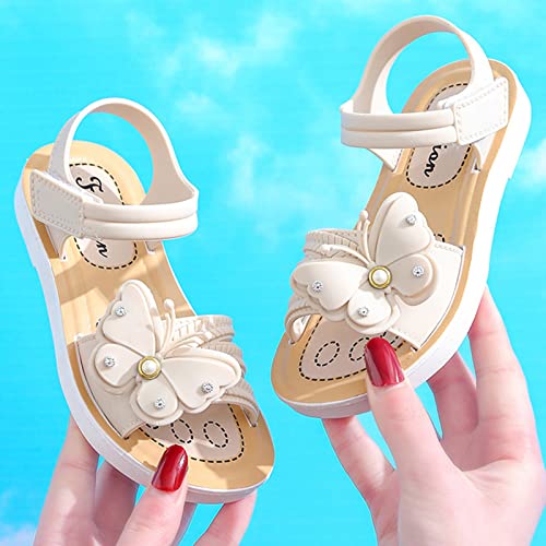 Children Girls Sandals Summer Beach Outdoor Bowknot Soft Sole Non Slip Toddler Princess Dress Flat Walking Shoes (White, 9-9.5 Years Big Kids)4