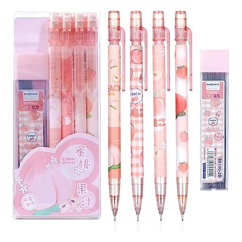 ITAWIXS Cute Mechanical Pencil Set Include 4 Pcs 0.5mm Kawaii Mechanical Pencils with 1 Tubes HB Lead Refills Kawaii Stationary Cute School Supplies for Writing, Drawing, Sketching Cover