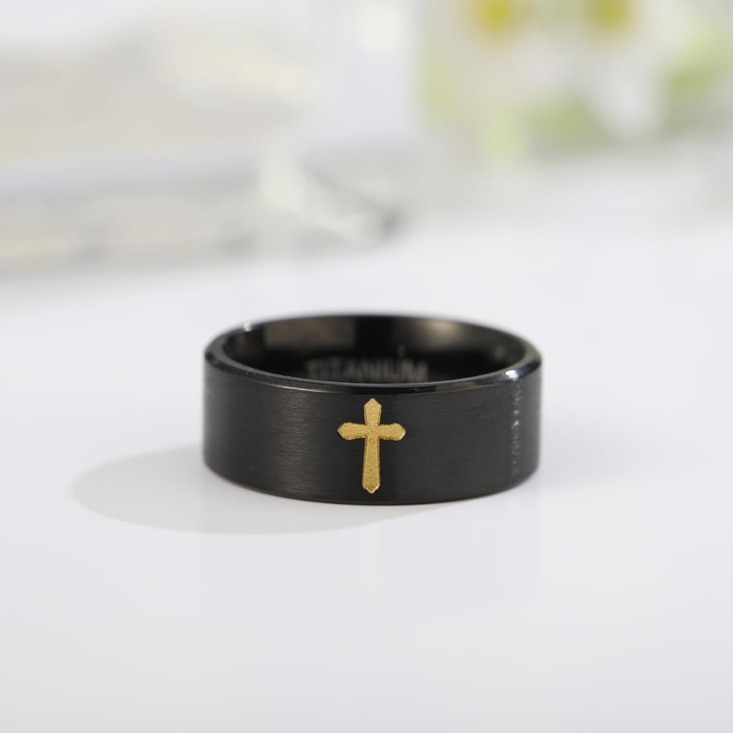Cross Rings for Men, Premium Pure Titanium Rings for Men Lord Jesus Christian 8MM Black Silver Mens Wedding Ring Comfort Fit Matte Size 6-13 - Image 5