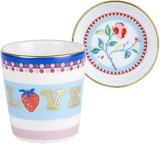 Baci Milano - Taza de café expreso con plato/tapa, de porcelana, texto Love, Mamma Mia, cocina, accesorios de mesa