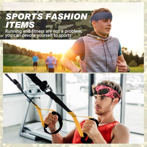 Image of 18 Pcs Sports Sweatbands for Men Women Camo Headbands Workout Non Slip Headbands Breathable Head Band Fitness Stretchy Unisex Hairband for Yoga Running Cycling Ball