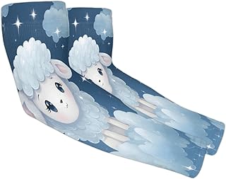 Lamb on Cloud UV Sun Protection Arm Sleeves, Sheep Gardening Sleeves with Thumb Hole Farm Cooling Arm Sleeves for Women Men