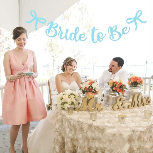 Image of Bride to Be Banner, Blue Bride to Be with Bow Glitter Bachelorette Banner