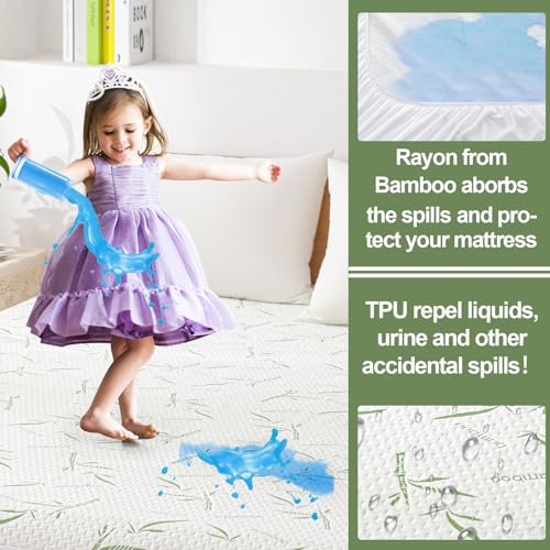 California King Mattress Protector Waterproof Mattress Pad Washable Bamboo Rayon Mattress Cover Breathable Noiseless Bed Protector 5" - 21'' Elastic Fitted Deep Pocket by Softhour - Image 3