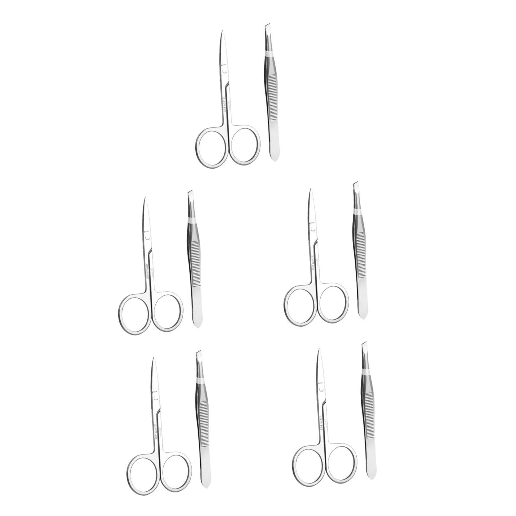 5 Set Pinzette e Forbicinper Sopracciglia Acciaio Inossidabile Strumenti Portatili per Sopracciglia e Manicure Include Pinzette per Unghie