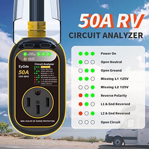 Rv Surge Protector 50 Amp, Upgraded 6000 Joules Power Circuit Analyzer With Led Indicator Light, Surge Protection 50A Extension Plug For Rv Camper Trailer, Designed With Easy To Use Handles #TOP3