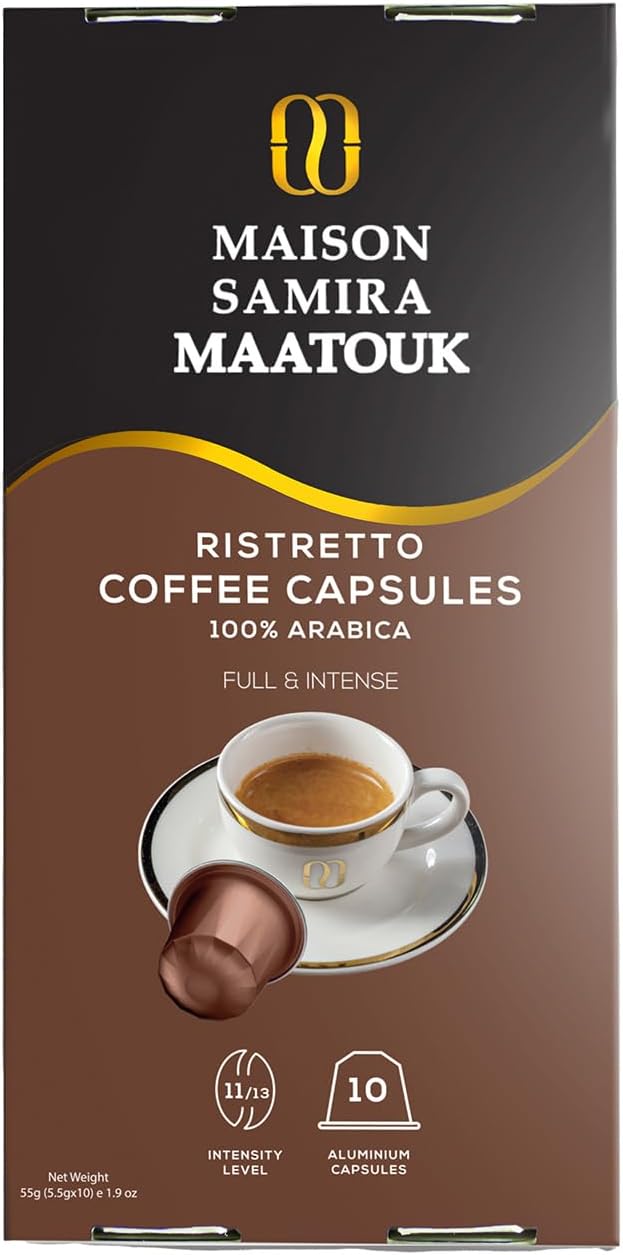 Maatouk, Maison Samira Ristretto Coffee Capsules, 100% Arabica, Full & Intense - 10 Capsules, 55gm