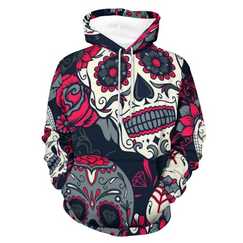 Sweats à capuche crâne de fleur UMENG pull à manches longues noir imprimé graphique unisexe