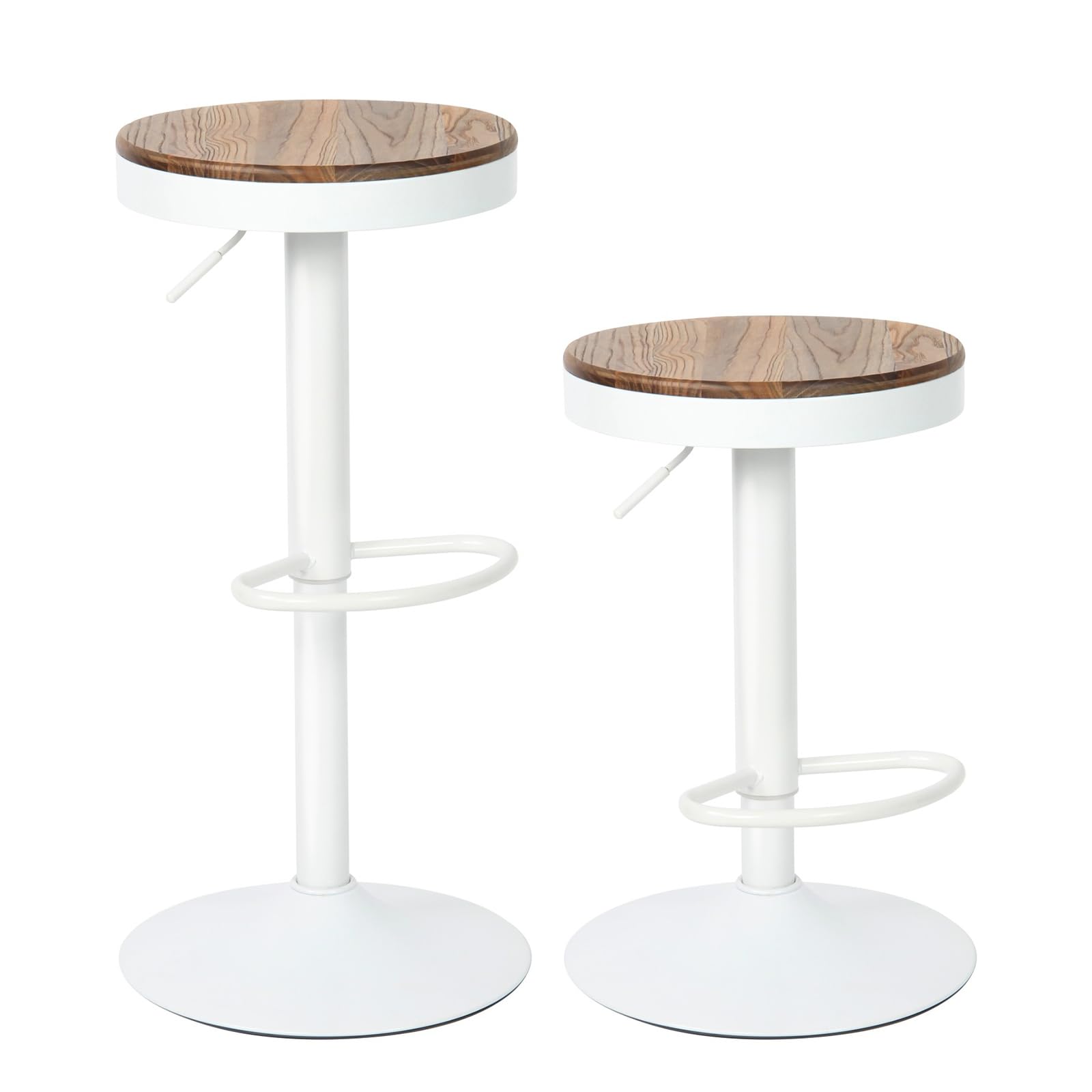 YOUNIKE Sgabello Bar Legno Rotondo Sedie Alta Bar Seduta Ilot Central Cucina Sedile Bar Set di 2 Vintage Regolabile Rotazione Metallo Girevole Bianco