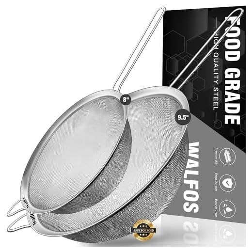Large Extra Fine Mesh Strainer 9.5" & 8", Walfos Stainless Steel 30 Mesh Sieve with Sturdy Handle, Kitchen Food Strainers Sifters for Quinoa, Pasta, Fruits, Vegetables, Rice, etc., Set of 2