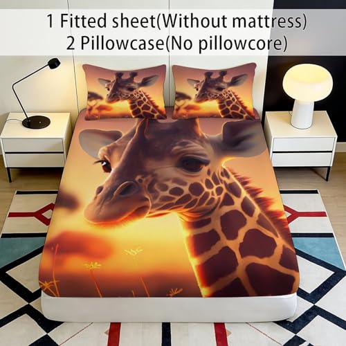 Drap-housse 3D girafe d'Afrique en microfibre douce et infroissable
