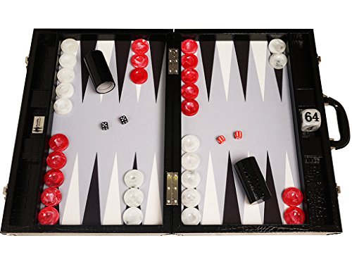 Preisvergleich Produktbild Wycliffe Brothers Backgammon-Turnierset Schwarzes Kroko mit Grauer Spielfläche Gen III