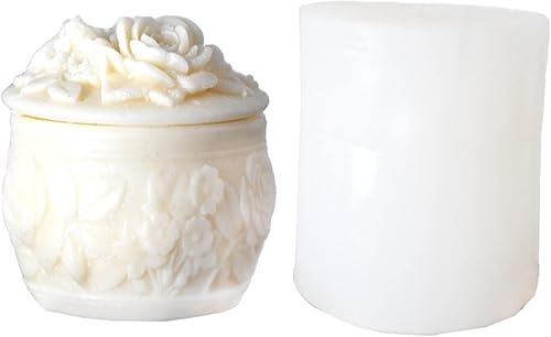 Ankexin Caja de almacenamiento decorativa de rosas, moldes de almacenamiento, molde de silicona para bricolaje de resina epoxi, soporte para