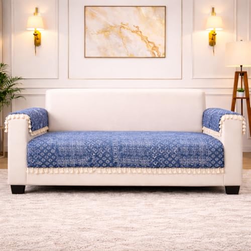Image of STITCHNEST Woven Fabric Sofa Cover 3 Seater with 2 Hand Rest Covers - Washable Black Sofa Cover with Tassels - Durable Premium Fabric - Stylish Sofa Protector for Living Room & Furniture Decor12