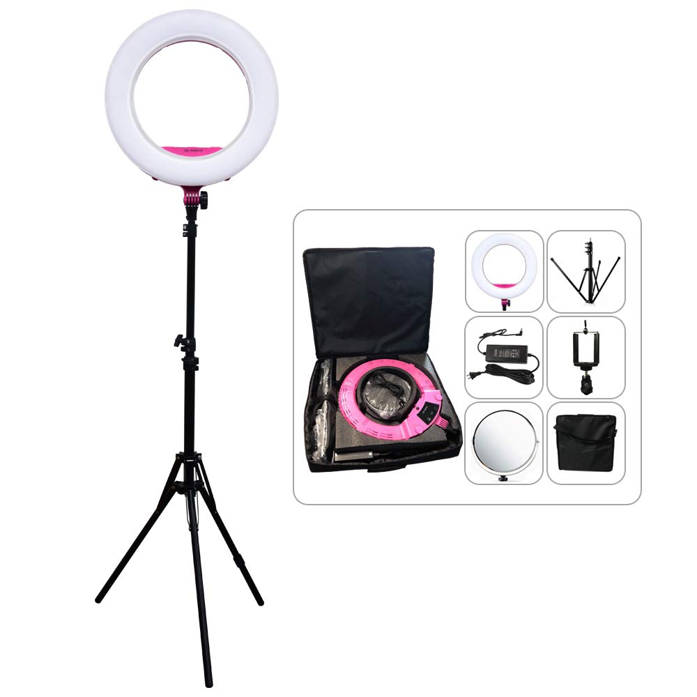 Yidoblo 18'' Dimmable 3200K-5500 96W Photographic Lighting Studio Video Ring Light for Camera Fill Light with APP/LCD Display (QS-480SII rose red full set)