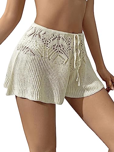 Verdusa Women's Hollow Out Crochet Beach Cover Up Knit Loose Wide Leg Shorts3