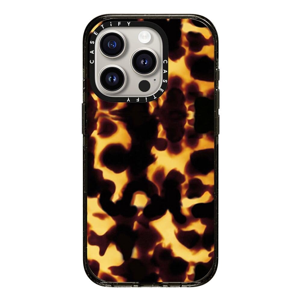CASETiFY Impact Case for iPhone 15 Pro [Slim / 8.2 ft. 4X Military Grade Drop Protection/Wireless Charging Compatible] - Tortoiseshell - Clear Black