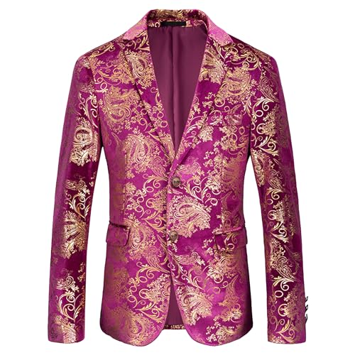 Men's Floral Pattern Tuxedo Blazer Long Sleeve Formal Slim Fit 1 Button Suit Jacket for Party Wedding