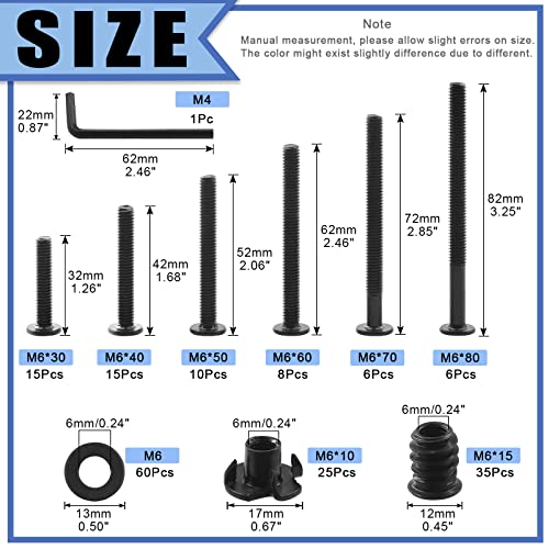 Glarks 181Pcs M6x30/40/50/60/70/80mm Black Zinc Button Head Hex Socket Screws Bolts Assortment Kit with M6 T-Nuts - Image 2