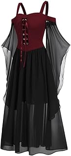 Halloween Dress for Women Plus Size Medieval Renaissance Dress Cold Shoulder Flare Sleeve Gothic Cosplay Costume