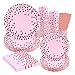 125 Stück Rosa und Gold Partygeschirr, Golden Dot pappteller Pappbecher set, Party Papier Geschirr Partyzubehör Rosa für Geburtstag, Party, Jubiläum, Verlobung, Weihnachten, 25 Gäste (Pink)