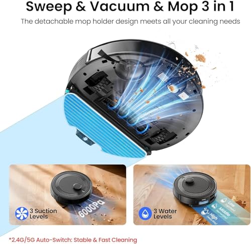 Image of Lefant Robot Vacuum and Mop Combo,75-Days Self-Emptying,7000Pa Powerful Scution,Multi-Floor Mapping, No-Go Zones,140 Min Runtime,2.4G /5G WiFi /Alexa /APP /iWatch, M2 Plus Black