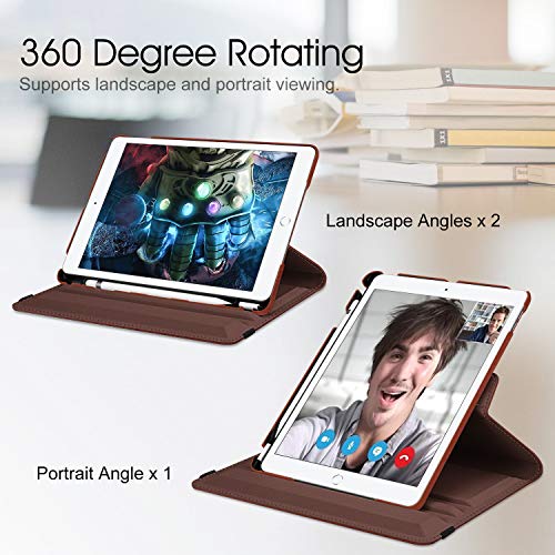 Image of Fintie Rotating Case for iPad 9th Generation (2021) / 8th Generation (2020) / 7th Gen (2019) 10.2 Inch - 360 Degree Rotating Stand Cover with Pencil Holder, Auto Wake Sleep, Brown
