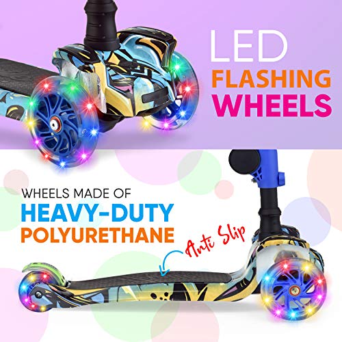 Hurtle 10 Wheeled Scooter For Kids - Stand & Cruise Child/Toddlers Toy Folding Kick Scooters W/Adjustable Height, Anti-Slip Deck, Flashing Wheel Lights, For Boys/Girls 2-12 Year Old - Hurtle #TOP2